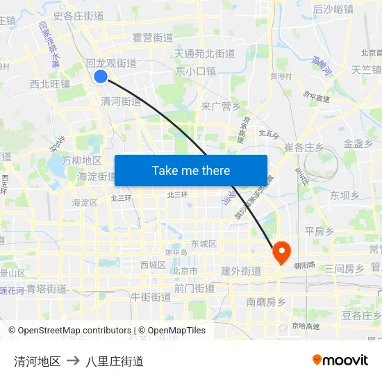 清河地区 to 八里庄街道 map
