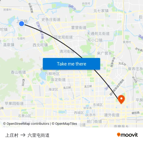 上庄村 to 六里屯街道 map