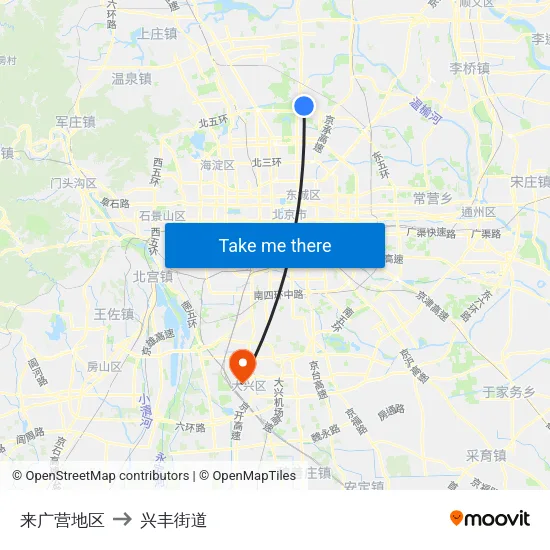 来广营地区 to 兴丰街道 map