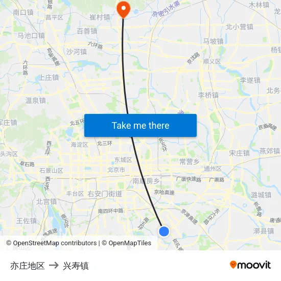 亦庄地区 to 兴寿镇 map