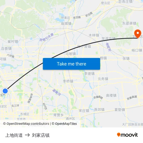 上地街道 to 刘家店镇 map