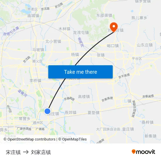 宋庄镇 to 刘家店镇 map
