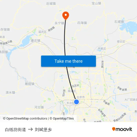 白纸坊街道 to 刘斌堡乡 map