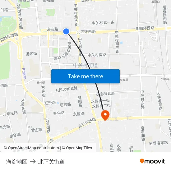 海淀地区 to 北下关街道 map