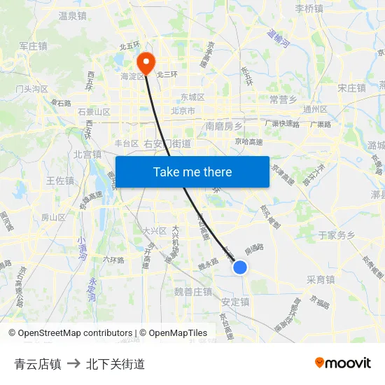青云店镇 to 北下关街道 map