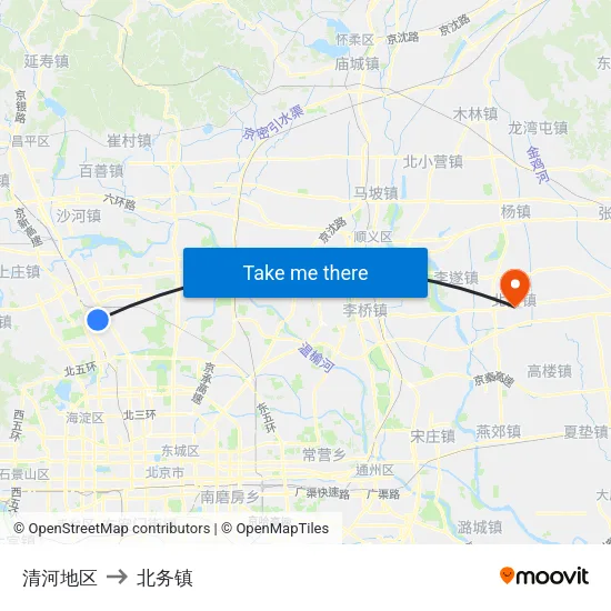 清河地区 to 北务镇 map