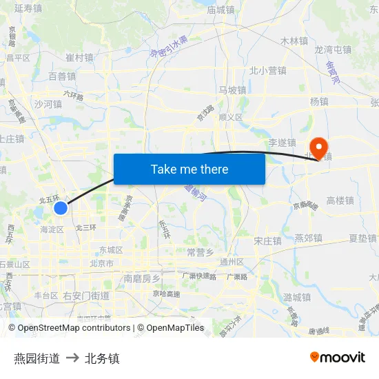燕园街道 to 北务镇 map