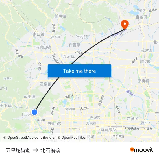 五里坨街道 to 北石槽镇 map