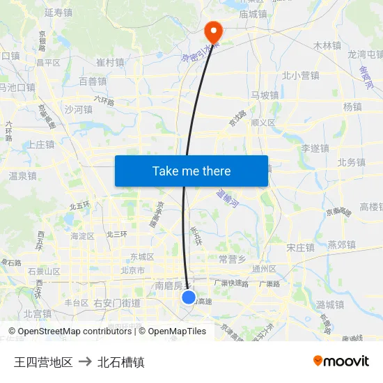 王四营地区 to 北石槽镇 map