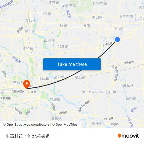 东高村镇 to 北苑街道 map