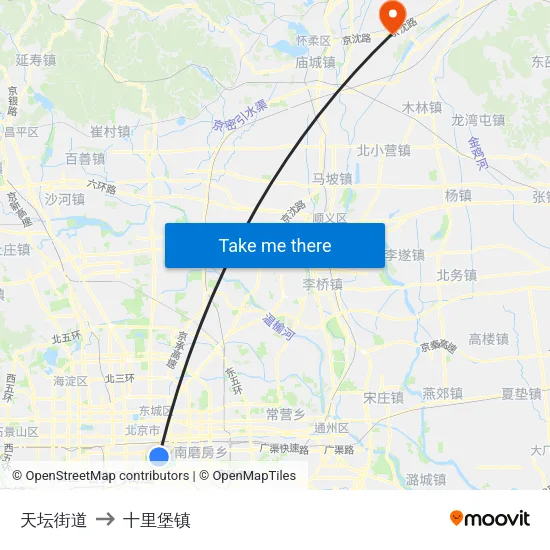 天坛街道 to 十里堡镇 map