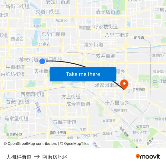 大栅栏街道 to 南磨房地区 map