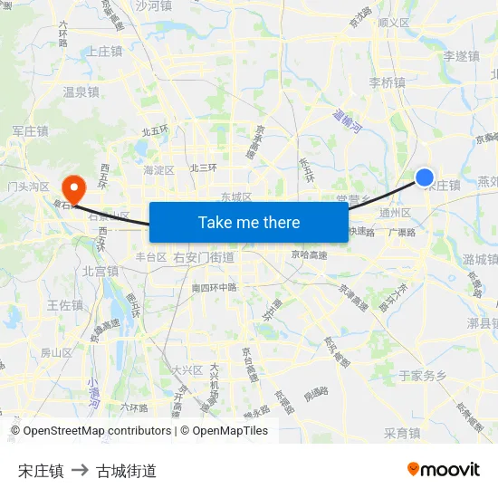 宋庄镇 to 古城街道 map