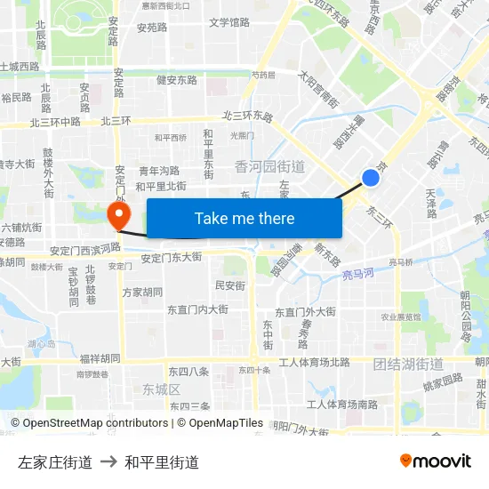 左家庄街道 to 和平里街道 map