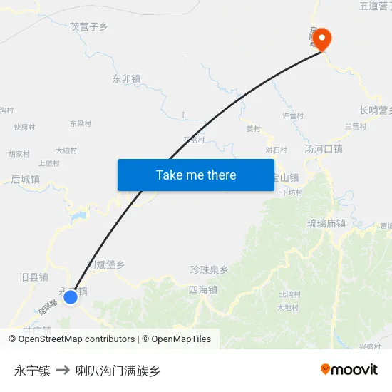 永宁镇 to 喇叭沟门满族乡 map