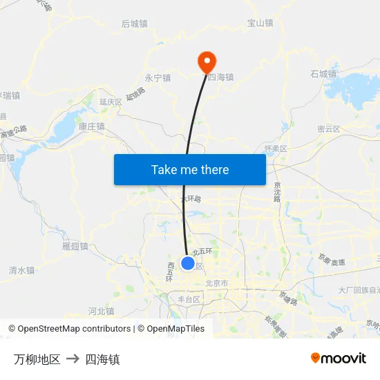 万柳地区 to 四海镇 map
