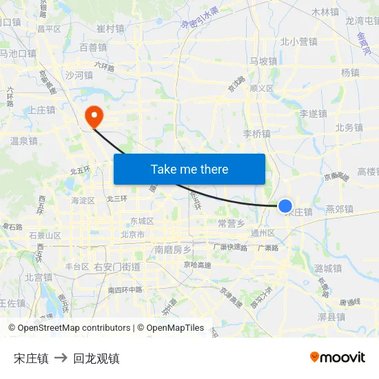 宋庄镇 to 回龙观镇 map