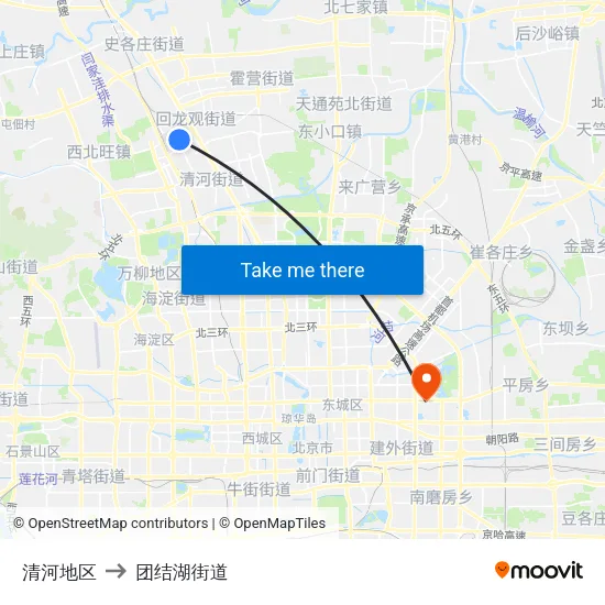 清河地区 to 团结湖街道 map