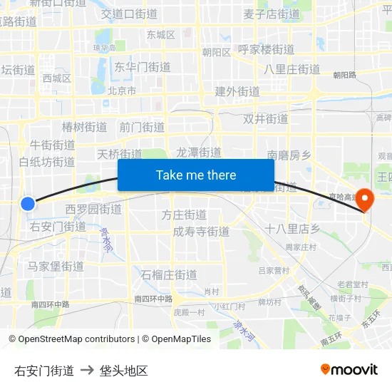 右安门街道 to 垡头地区 map
