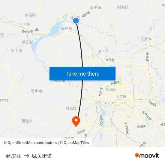 延庆县 to 城关街道 map