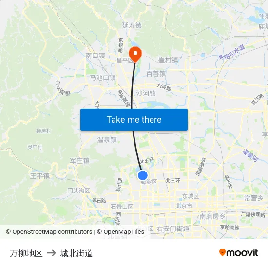 万柳地区 to 城北街道 map
