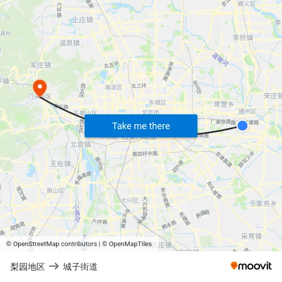 梨园地区 to 城子街道 map