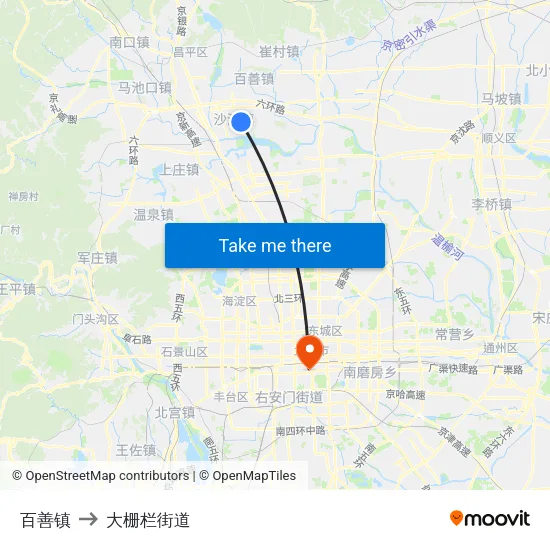 百善镇 to 大栅栏街道 map