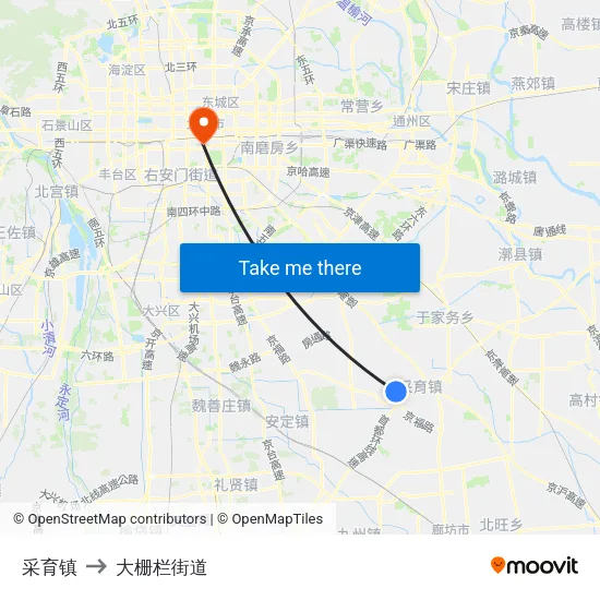 采育镇 to 大栅栏街道 map