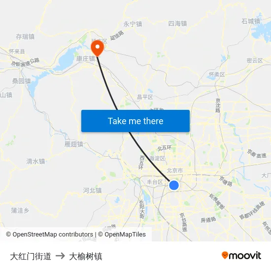 大红门街道 to 大榆树镇 map