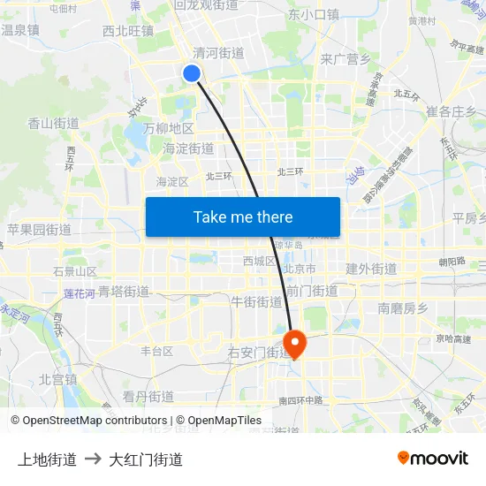 上地街道 to 大红门街道 map
