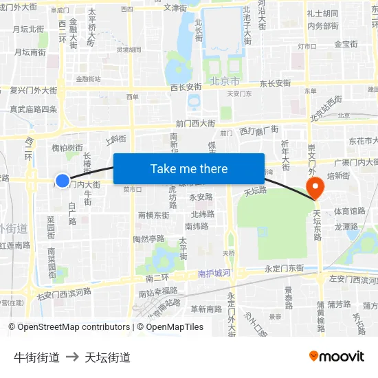 牛街街道 to 天坛街道 map