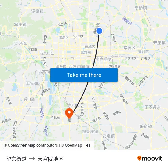 望京街道 to 天宫院地区 map