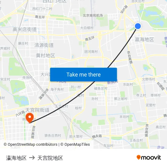 瀛海地区 to 天宫院地区 map