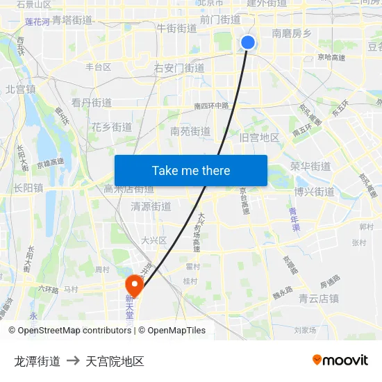 龙潭街道 to 天宫院地区 map