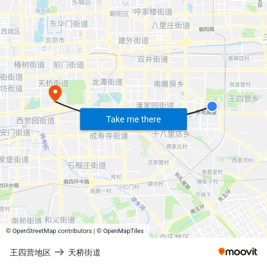 王四营地区 to 天桥街道 map