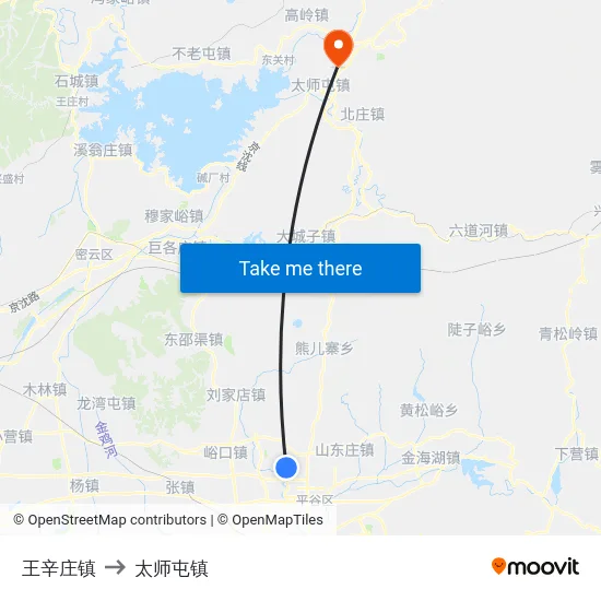 王辛庄镇 to 太师屯镇 map