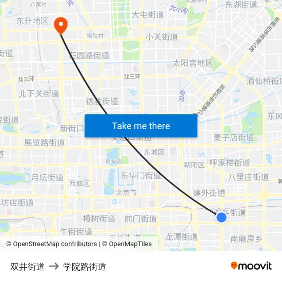 双井街道 to 学院路街道 map