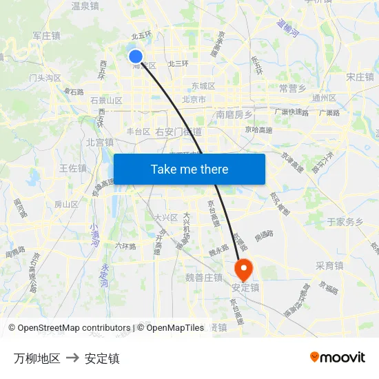 万柳地区 to 安定镇 map