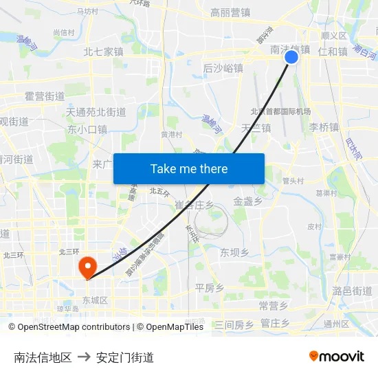 南法信地区 to 安定门街道 map
