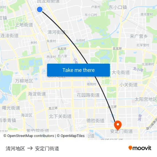 清河地区 to 安定门街道 map