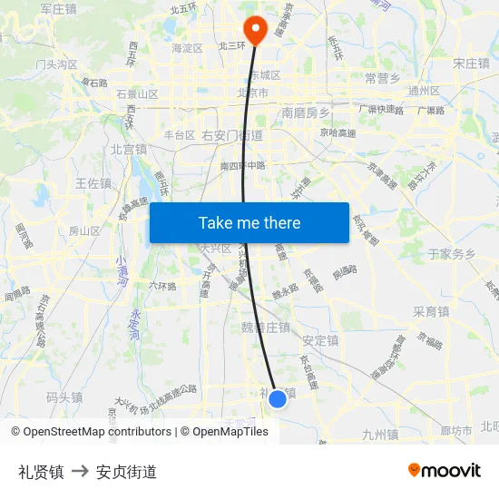 礼贤镇 to 安贞街道 map