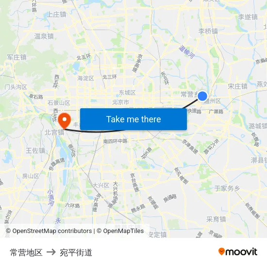 常营地区 to 宛平街道 map