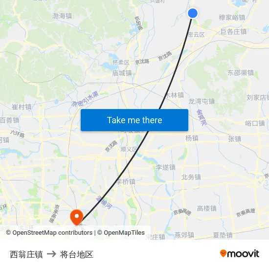 西翁庄镇 to 将台地区 map