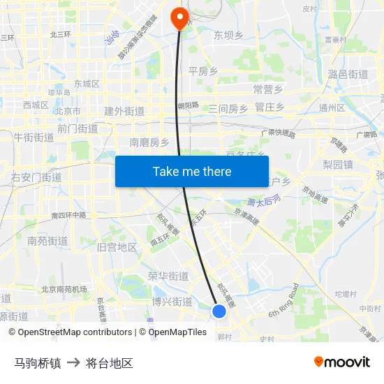 马驹桥镇 to 将台地区 map