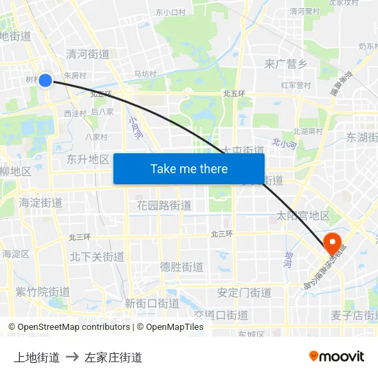 上地街道 to 左家庄街道 map