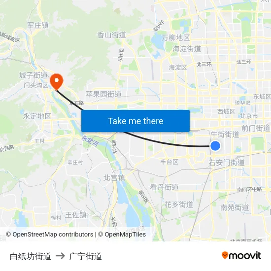 白纸坊街道 to 广宁街道 map