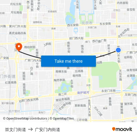 崇文门街道 to 广安门内街道 map