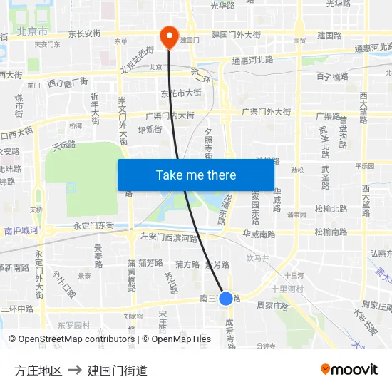 方庄地区 to 建国门街道 map