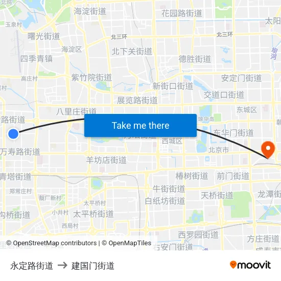永定路街道 to 建国门街道 map