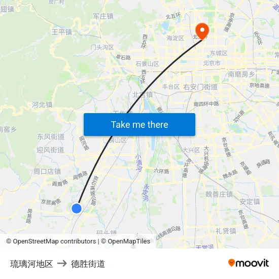 琉璃河地区 to 德胜街道 map